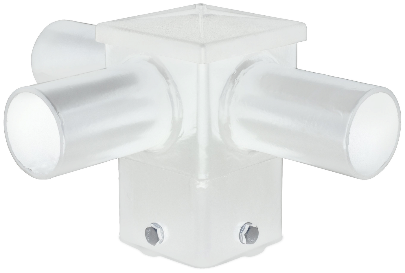Short 90° Triple Tenon Adapter for 4" and 5" Square Light Pole -  Horizontal White