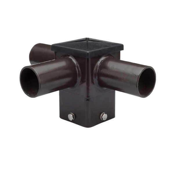 Short 90° Triple Tenon Adapter for 4" and 5" Square Light Pole -  Horizontal Bronze